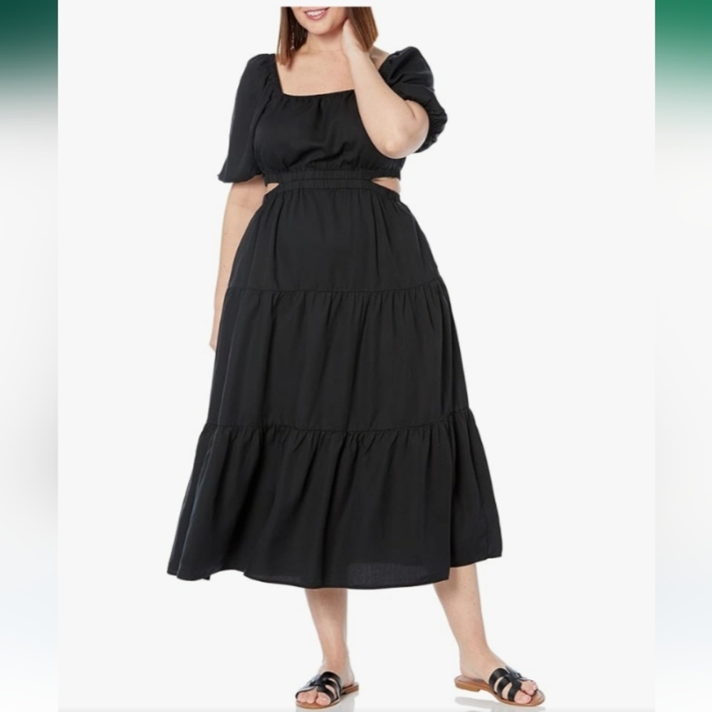 The Drop Black Anaya Square Neck Cut-Out Tiered Maxi Dress Size XL NWT - Picture 4 of 9